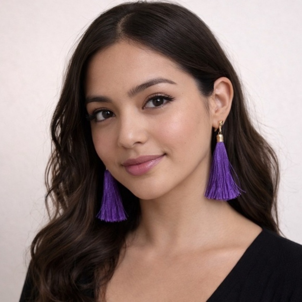 Purple Tassel Clip-On Earrings Statement Fringe Evening Boho Jewelry